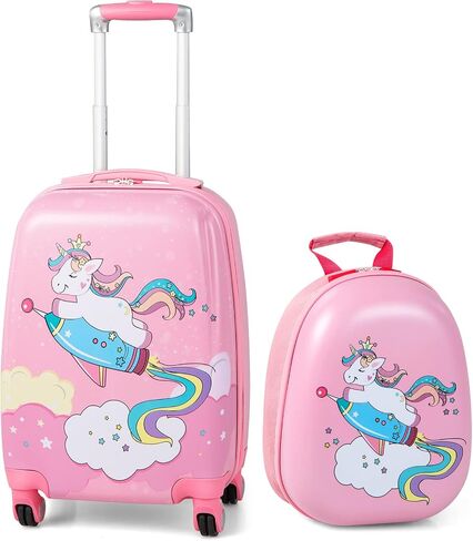 HONEY JOY Kids Luggage, 12" Toddler Backpack & 16" Travel Suitcase with Wheels, Lightweight Toddler Girls Suitcase, Durable ABS Hardshell, 2Pcs Carry On Luggage Set for Boys Girls(Car) in Saudi Arabia