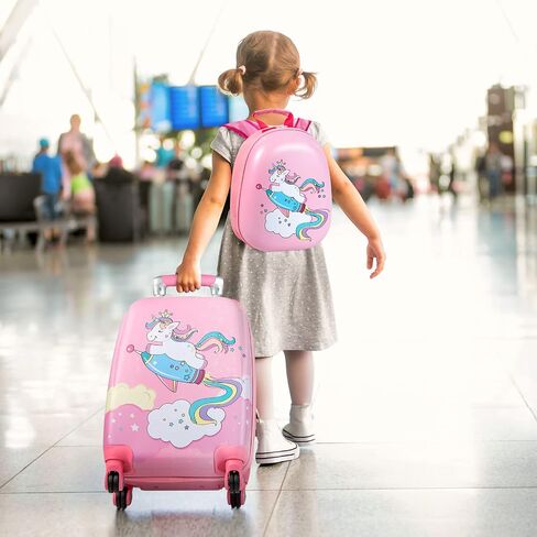 HONEY JOY Kids Luggage, 12" Toddler Backpack & 16" Travel Suitcase with Wheels, Lightweight Toddler Girls Suitcase, Durable ABS Hardshell, 2Pcs Carry On Luggage Set for Boys Girls(Car) in Saudi Arabia