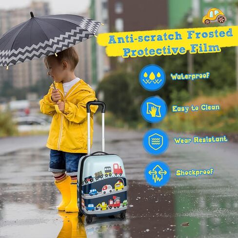 HONEY JOY Kids Luggage, 12" Toddler Backpack & 16" Travel Suitcase with Wheels, Lightweight Toddler Girls Suitcase, Durable ABS Hardshell, 2Pcs Carry On Luggage Set for Boys Girls(Car) in Kuwait