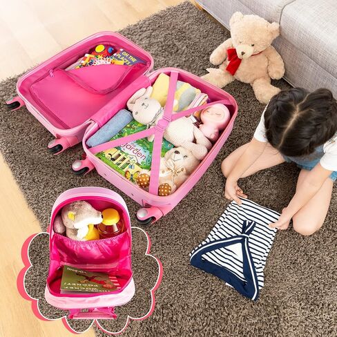 HONEY JOY Kids Luggage, 12" Toddler Backpack & 16" Travel Suitcase with Wheels, Lightweight Toddler Girls Suitcase, Durable ABS Hardshell, 2Pcs Carry On Luggage Set for Boys Girls(Car) in Saudi Arabia