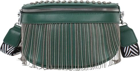 Minache Women Girls Rivet Metal Tassel Faux Leather Fanny Pack Waist Bag Chest Bag Crossbody Shoulder Bag in Saudi Arabia