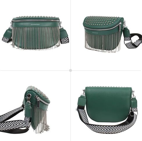 Minache Women Girls Rivet Metal Tassel Faux Leather Fanny Pack Waist Bag Chest Bag Crossbody Shoulder Bag in Saudi Arabia