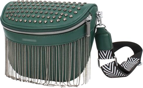 Minache Women Girls Rivet Metal Tassel Faux Leather Fanny Pack Waist Bag Chest Bag Crossbody Shoulder Bag in Saudi Arabia