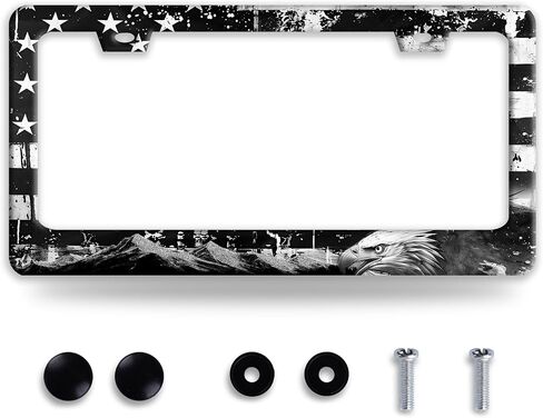 Flag American Flag Eagle Mountains لوحة ترخيص Frame Frants Funder Lucky Plate Accessories Stainless Steel Accessories Cars Decor مع 2 فتحات براغي تناسب إطارات لوحة الترخيص الأمريكية CA القياسية 12.2 × 6 بوصة in Kuwait