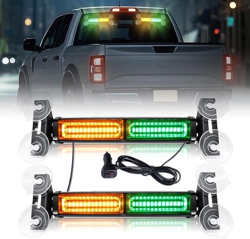 2 في 1 طوارئ شريط مرور مستشار مرور LED ، LED تحذير السلامة الأمامي/الزجاج الأمامي أضواء داش وميض خطر الطوارئ لضوء الطوارئ لمركبات الشاحنات (13.39 بوصة العنبر/الأخضر) in Kuwait