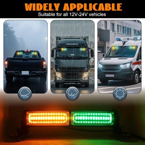 2 في 1 طوارئ شريط مرور مستشار مرور LED ، LED تحذير السلامة الأمامي/الزجاج الأمامي أضواء داش وميض خطر الطوارئ لضوء الطوارئ لمركبات الشاحنات (13.39 بوصة العنبر/الأخضر) in Kuwait