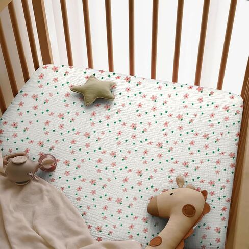 Witeasy Muslin Crib Sheets for Girls and Boys, Muslin Cotton Fitted Baby Crib Sheet for Standard Crib Mattress(Pink) in Kuwait