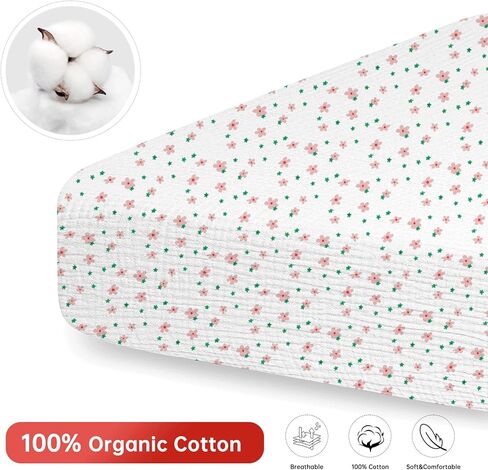 Witeasy Muslin Crib Sheets for Girls and Boys, Muslin Cotton Fitted Baby Crib Sheet for Standard Crib Mattress(Pink) in Kuwait