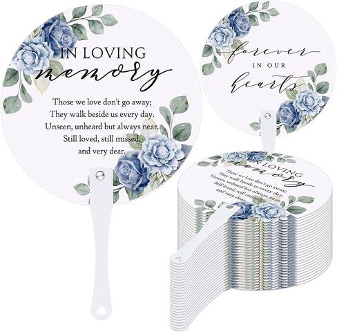 Teling 100 Pcs Funeral Favors Round Fans Bulk Plastic Handheld Remember Me Hand Held Parlor Fans with Handle Hand for Funeral Services Condolence Sympathy Gift(Forget Me Not) in Kuwait