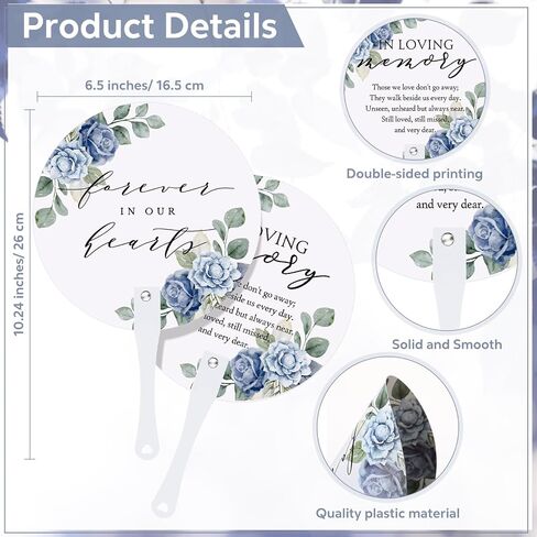 Teling 100 Pcs Funeral Favors Round Fans Bulk Plastic Handheld Remember Me Hand Held Parlor Fans with Handle Hand for Funeral Services Condolence Sympathy Gift(Forget Me Not) in Kuwait
