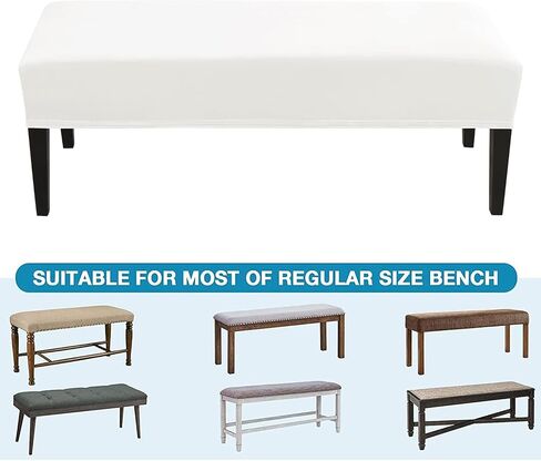 OBCREAT Dining Bench Cover Stretch Velvet Bench Slipcovers Removable Anti-Dust Bench Seat Cushion Covers Upholstered Dining Chair Cover Bench Protector for Living Room Bedroom (White) in Kuwait
