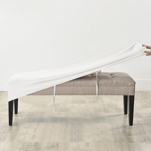 OBCREAT Dining Bench Cover Stretch Velvet Bench Slipcovers Removable Anti-Dust Bench Seat Cushion Covers Upholstered Dining Chair Cover Bench Protector for Living Room Bedroom (White) in Kuwait