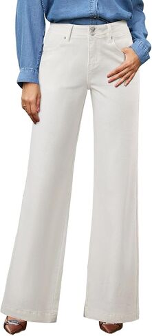 EVALESS Womens Jeans High Waisted Wide Leg Stretchy Baggy Denim Pants with Dual-Button Closure in Saudi Arabia