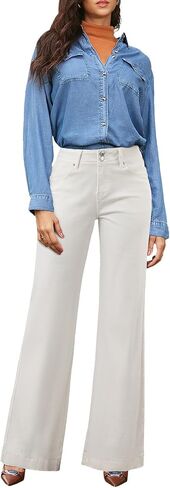 EVALESS Womens Jeans High Waisted Wide Leg Stretchy Baggy Denim Pants with Dual-Button Closure in Saudi Arabia
