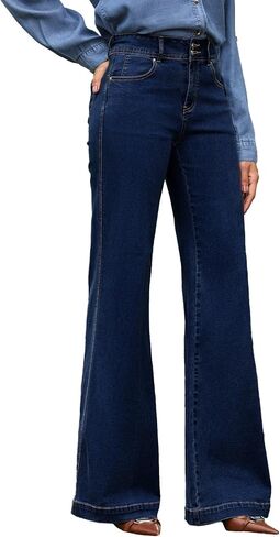 EVALESS Womens Jeans High Waisted Wide Leg Stretchy Baggy Denim Pants with Dual-Button Closure in Saudi Arabia