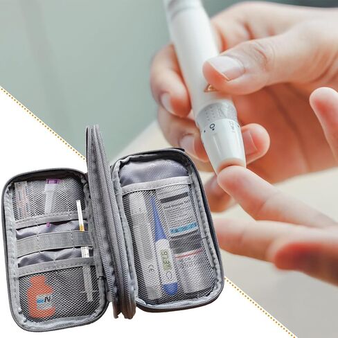 Double Layer Diabetic Supplies Medical Bag Travel Case Storage Box for Diabetes Testing Kit, Glucose Meters, Lancing Device, Lancets, Pen Needles, Insulin Syringes, Sticker, Alcohol Prep Pads (Black) in Kuwait