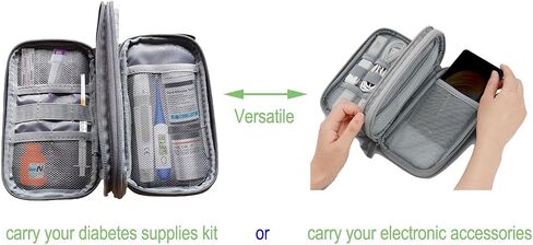 Double Layer Diabetic Supplies Medical Bag Travel Case Storage Box for Diabetes Testing Kit, Glucose Meters, Lancing Device, Lancets, Pen Needles, Insulin Syringes, Sticker, Alcohol Prep Pads (Black) in Kuwait