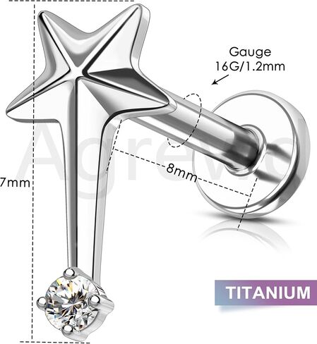 الحد الأدنى من النجمة G23 الصلبة في الأقطار الغضروف من التيتانيوم ، مسمار ، 16G Helix Lebe أقراط مسطحة الظهر ، وخيط خيط Helix Rook Jewelry Internally in Kuwait