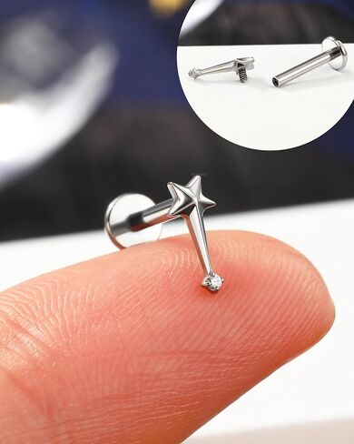 الحد الأدنى من النجمة G23 الصلبة في الأقطار الغضروف من التيتانيوم ، مسمار ، 16G Helix Lebe أقراط مسطحة الظهر ، وخيط خيط Helix Rook Jewelry Internally in Kuwait