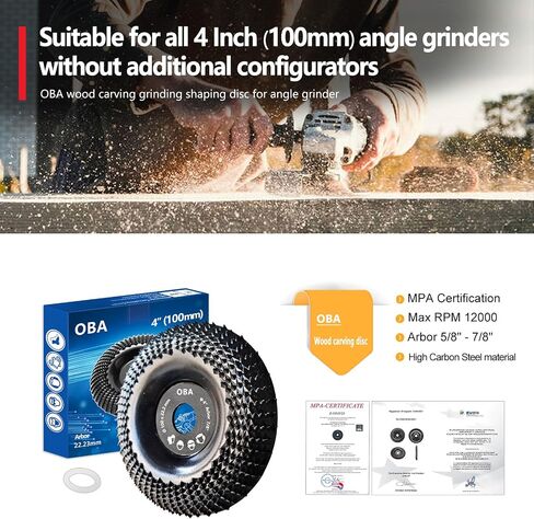 OBA Wood Carving Disc Set 3 PCS 4-1/2" Wood Grinding Wheel Sets with 7/8" Arbor for Angle Grinder Grinding and Polishing in Saudi Arabia
