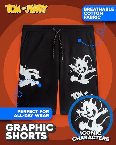 Southpole Tom and Jerry Mens Athletic Shorts - Lightweight Cotton Active Summer Pull-On Graphic Shorts for Men (Sizes: S-XL) in Saudi Arabia