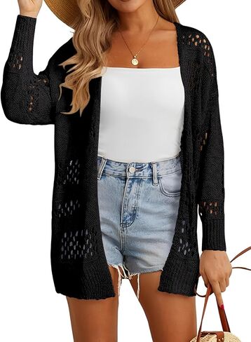 Womens Crochet Cardigan Sweater Summer Boho Long Sleeve Lightweight Soft Oversized Open Front Knitted Tops in Saudi Arabia