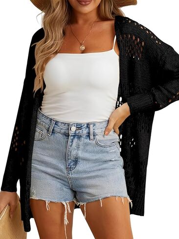 Womens Crochet Cardigan Sweater Summer Boho Long Sleeve Lightweight Soft Oversized Open Front Knitted Tops in Saudi Arabia