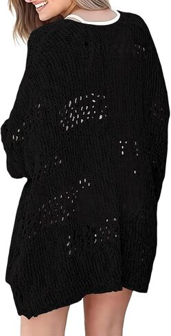 Womens Crochet Cardigan Sweater Summer Boho Long Sleeve Lightweight Soft Oversized Open Front Knitted Tops in Saudi Arabia
