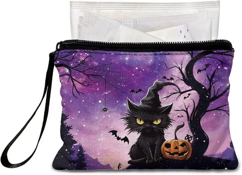COEQINE Halloween Change Purse For Women Cute Coin Purse With Black Cats Pumpkin Pattern Handbag With Keychain for Travel Portable Soft Flannel Fabric Coin Purse for Women Birthday Decor in Kuwait
