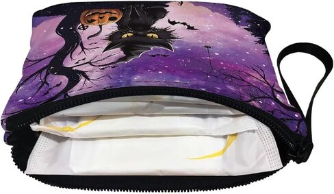 COEQINE Halloween Change Purse For Women Cute Coin Purse With Black Cats Pumpkin Pattern Handbag With Keychain for Travel Portable Soft Flannel Fabric Coin Purse for Women Birthday Decor in Kuwait
