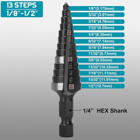 OXMUL M35 Step Drill Bit Set,1/8" to 1-3/8" 19-Steps, Cobalt Bits, Heavy Duty for Stainless Steel, Hard Metal, Aluminum, Wood, 2pcs. Co35A1_Co35A3 in Saudi Arabia