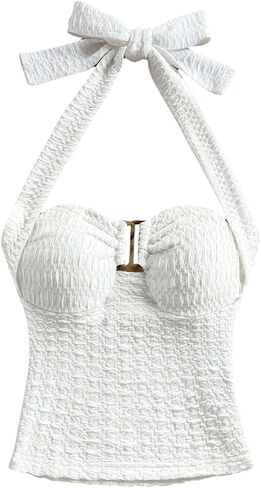 Milumia Women's Halter Top Ribbed Backless Ring Decor Knit Summer Going Out Tube Tops in Kuwait