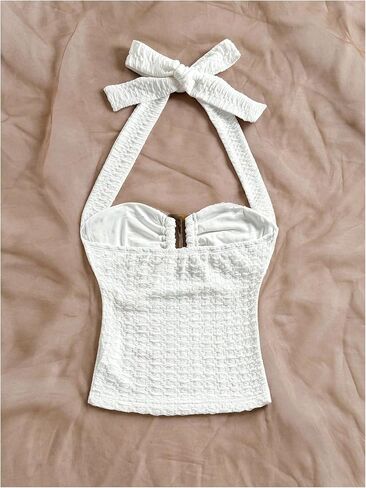 Milumia Women's Halter Top Ribbed Backless Ring Decor Knit Summer Going Out Tube Tops in Kuwait