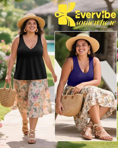 3 Pack Women's Plus Size V Neck Tank Tops Sleeveless Loose Fit Summer Tees Casual Trendy Basic T-Shirts Flat Hem in Saudi Arabia