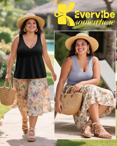3 Pack Women's Plus Size V Neck Tank Tops Sleeveless Loose Fit Summer Tees Casual Trendy Basic T-Shirts Flat Hem in Saudi Arabia