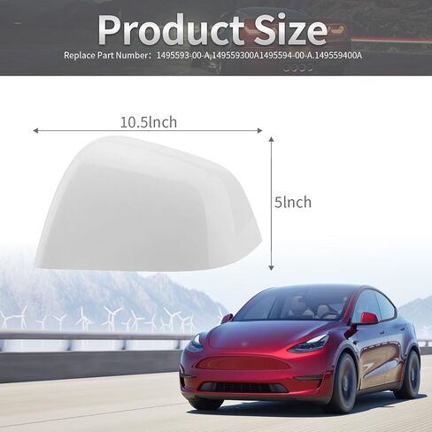 Compatible with Tesla Model Y Side Mirror Cover Replacement 2020-2024, Right Passenger Pearl Door Rearview Mirror Cover Caps,Compatible with 2020 2021 2022 2023 2024 Tesla Model Y Accessories(White) in Saudi Arabia
