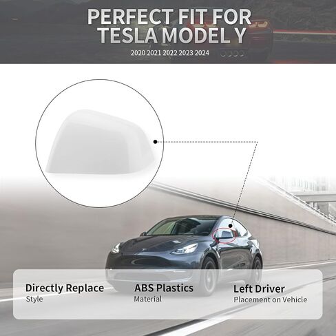Compatible with Tesla Model Y Side Mirror Cover Replacement 2020-2024, Right Passenger Pearl Door Rearview Mirror Cover Caps,Compatible with 2020 2021 2022 2023 2024 Tesla Model Y Accessories(White) in Saudi Arabia