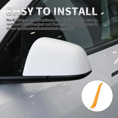 Compatible with Tesla Model Y Side Mirror Cover Replacement 2020-2024, Right Passenger Pearl Door Rearview Mirror Cover Caps,Compatible with 2020 2021 2022 2023 2024 Tesla Model Y Accessories(White) in Saudi Arabia