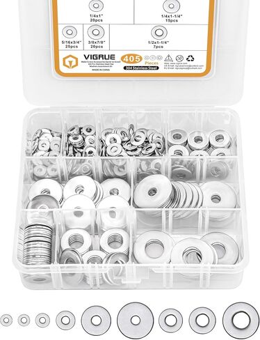 VIGRUE 304 Stainless Steel Flat Washers Set Washers Hardware Assortment 225 Pieces -15 Sizes M3 M4 M5 M6 M8 M10 M12 in Saudi Arabia