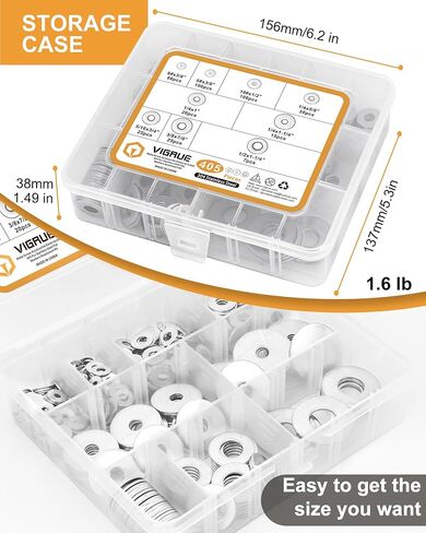 VIGRUE 304 Stainless Steel Flat Washers Set Washers Hardware Assortment 225 Pieces -15 Sizes M3 M4 M5 M6 M8 M10 M12 in Saudi Arabia