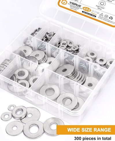 VIGRUE 304 Stainless Steel Flat Washers Set Washers Hardware Assortment 225 Pieces -15 Sizes M3 M4 M5 M6 M8 M10 M12 in Saudi Arabia