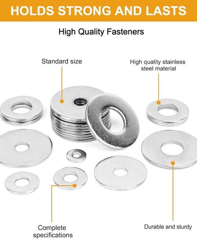 VIGRUE 304 Stainless Steel Flat Washers Set Washers Hardware Assortment 225 Pieces -15 Sizes M3 M4 M5 M6 M8 M10 M12 in Saudi Arabia