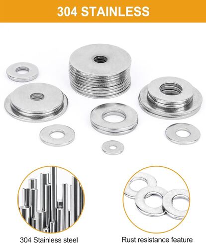 VIGRUE 304 Stainless Steel Flat Washers Set Washers Hardware Assortment 225 Pieces -15 Sizes M3 M4 M5 M6 M8 M10 M12 in Saudi Arabia