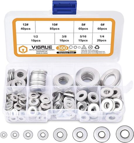 VIGRUE 304 Stainless Steel Flat Washers Set Washers Hardware Assortment 225 Pieces -15 Sizes M3 M4 M5 M6 M8 M10 M12 in Saudi Arabia