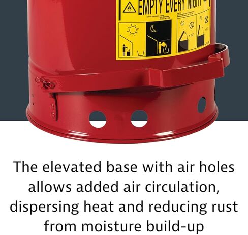 علبة نفايات زيتية من الفولاذ المجلفن Justrite 09410 مع غطاء يعمل يدويًا، سعة 0.45 جالون، أحمر in Kuwait