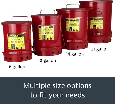 علبة نفايات زيتية من الفولاذ المجلفن Justrite 09410 مع غطاء يعمل يدويًا، سعة 0.45 جالون، أحمر in Kuwait