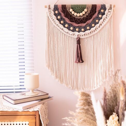Remmdan Large Macrame Wall Hanging: Extra Large Macrame Wall Decor, Boho Sphericity Fibre Yarn Art, Handmade Bohemian Woven Tapestry for Living Room Bedroom Wedding, 39" W x 30" L, White in Saudi Arabia