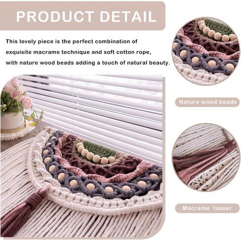 Remmdan Large Macrame Wall Hanging: Extra Large Macrame Wall Decor, Boho Sphericity Fibre Yarn Art, Handmade Bohemian Woven Tapestry for Living Room Bedroom Wedding, 39" W x 30" L, White in Saudi Arabia