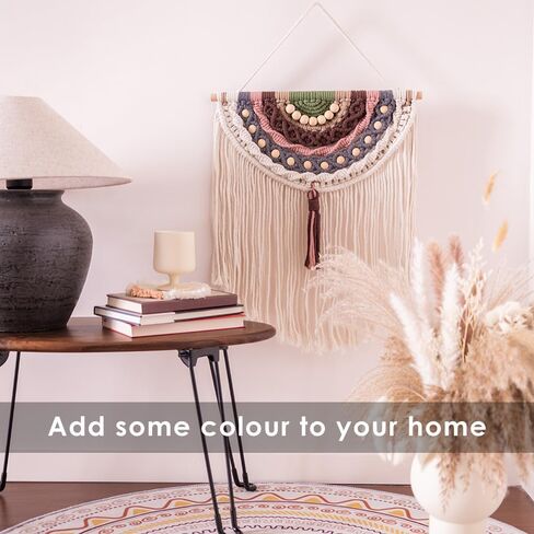 Remmdan Large Macrame Wall Hanging: Extra Large Macrame Wall Decor, Boho Sphericity Fibre Yarn Art, Handmade Bohemian Woven Tapestry for Living Room Bedroom Wedding, 39" W x 30" L, White in Saudi Arabia