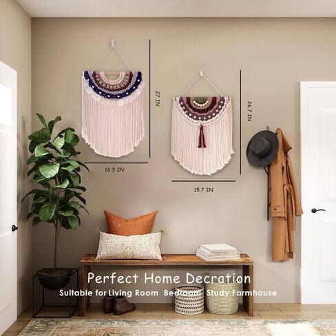 Remmdan Large Macrame Wall Hanging: Extra Large Macrame Wall Decor, Boho Sphericity Fibre Yarn Art, Handmade Bohemian Woven Tapestry for Living Room Bedroom Wedding, 39" W x 30" L, White in Saudi Arabia